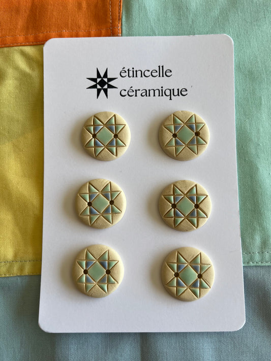 6 quilted buttons - 2.6cm