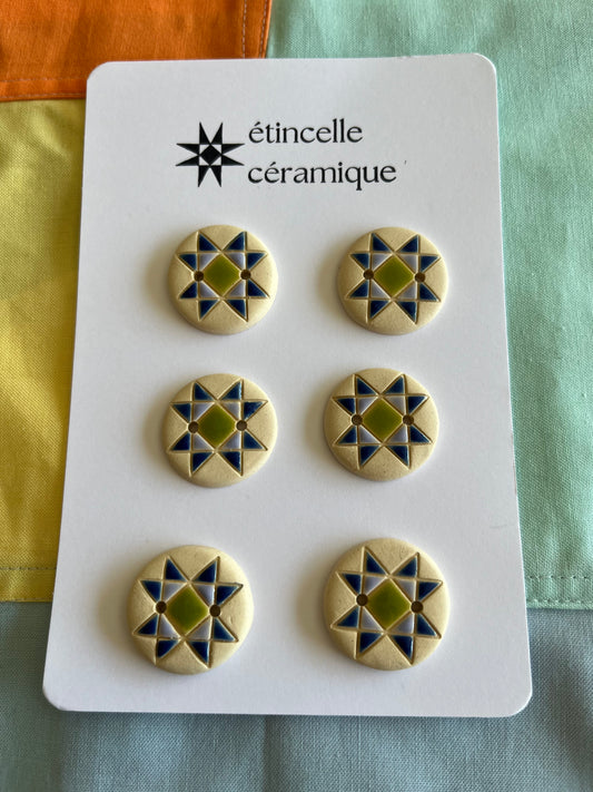 6 quilted buttons - 2.6cm