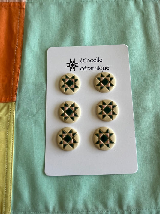 6 quilted buttons - 2.6cm