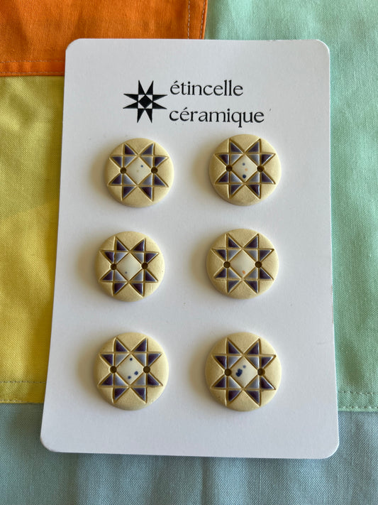 6 quilted buttons - 2.6cm