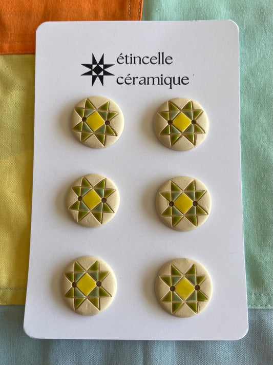 6 quilted buttons - 2.6cm