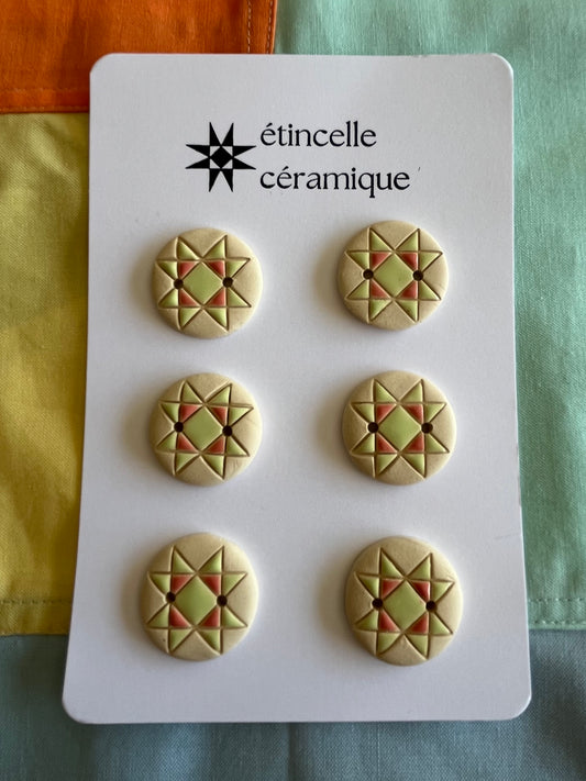 6 quilted buttons - 2.6cm