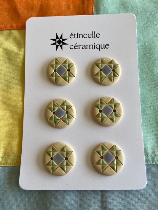 6 quilted buttons - 2.6cm