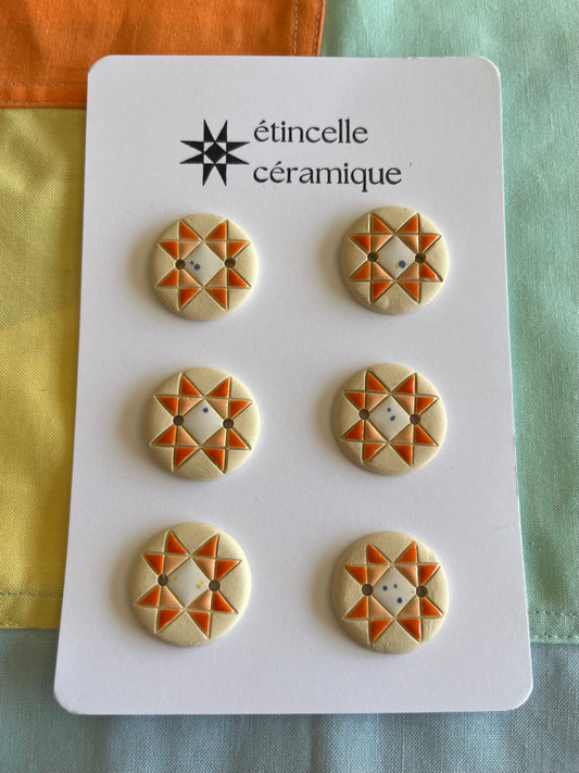6 quilted buttons - 2.6cm