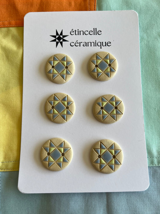 6 quilted buttons - 2.6cm