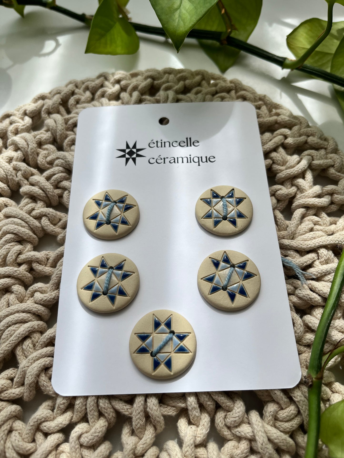 5 quilted buttons - 2.8cm