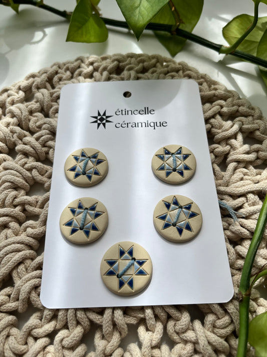 5 quilted buttons - 2.8cm