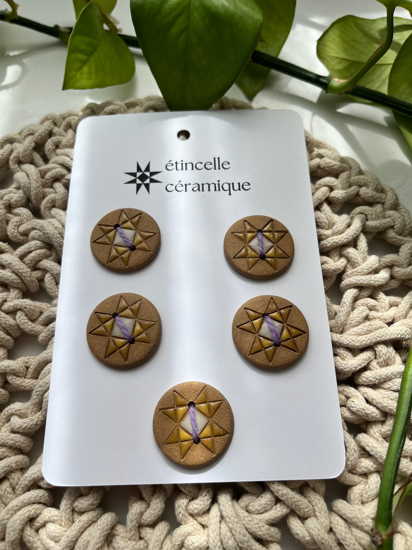 5 quilted buttons - 2.8cm