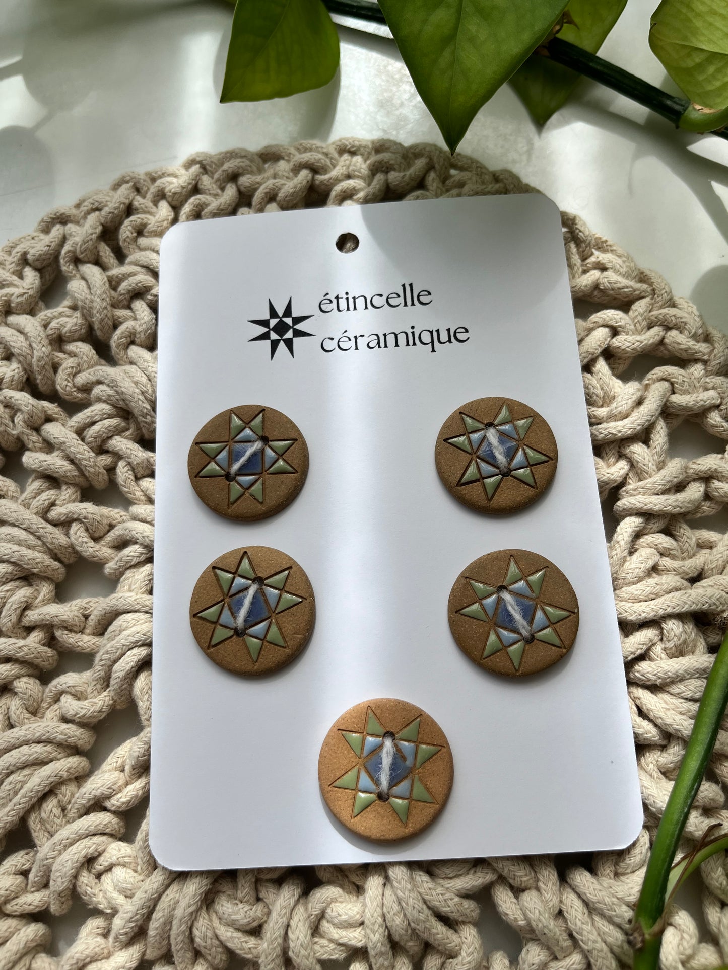 5 quilted buttons - 2.8cm