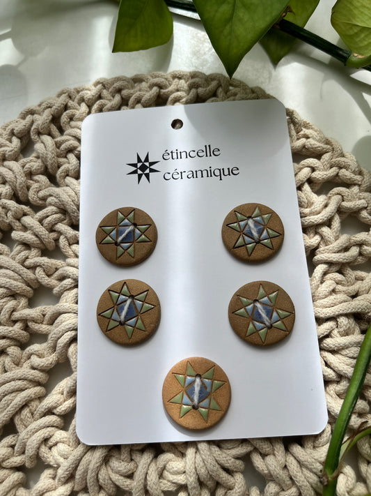 5 quilted buttons - 2.8cm