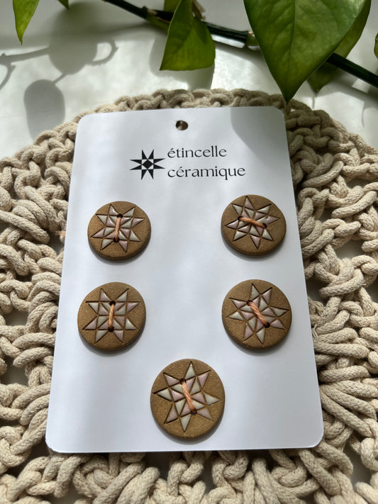 5 quilted buttons - 2.8cm